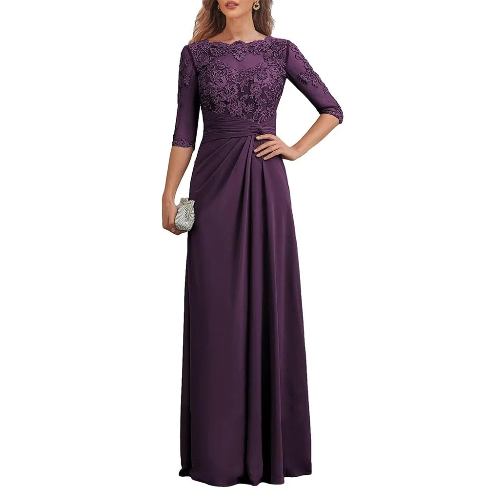 Abiti moderni per la madre della sposa in chiffon con maniche applique in pizzo abito formale lungo per abito da sera da sposa - immagine 5
