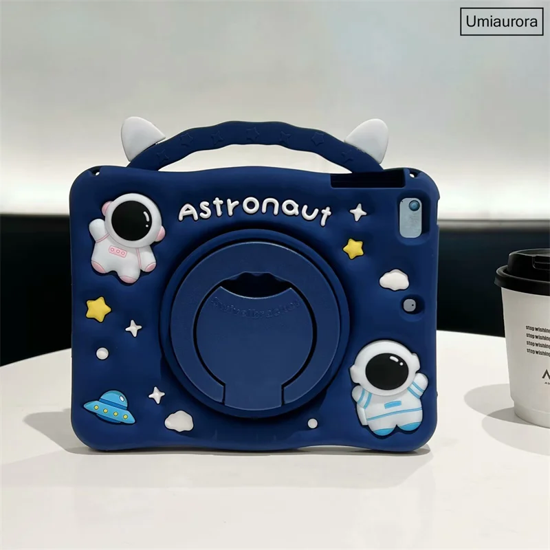 Cartoon Tablet Cover - Kids Silicone Rotating Stand Case, 10-12 inch
