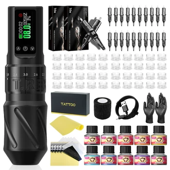 Kit per tatuaggi Kit per macchinetta per tatuaggi wireless T-Rex Penna per tatuaggi rotativa Lunghezza 7 tempi regolabile Kit per pistola per tatuaggi con alimentatore 1600 mA