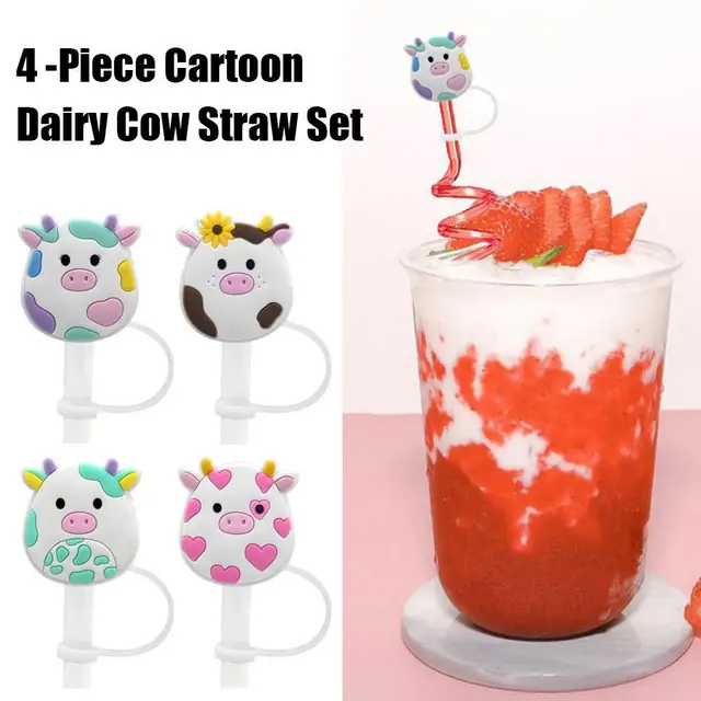 7 PCS Cow Straw Cover Silicone Straw Covers Cap for Tumblers Reusable  Straws Cute Straw Tips Cover