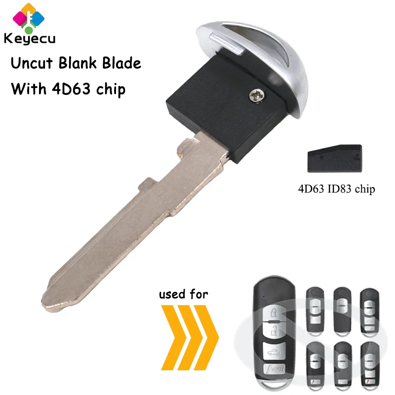 

KEYECU Smart Remote Key Uncut Emergency Insert Blade With 4D63 Chip Fob for Mazda 3 5 6 CX-5 CX-7 CX-9 MX-5 Miata RX-8 2004-2012
