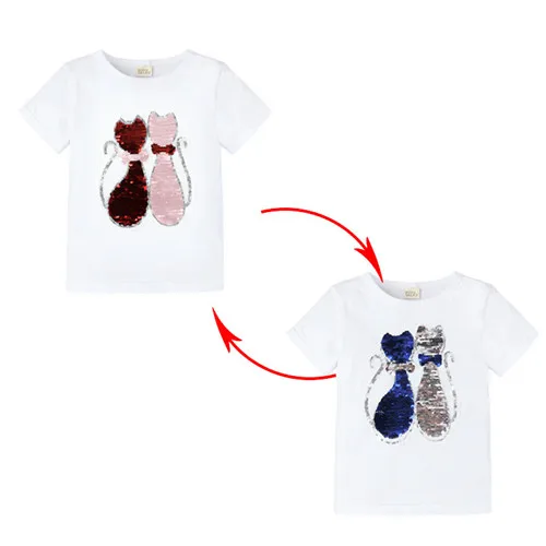 Kid Fashion Paillette T-Shirt Children Girls Change Color Sequins Cartoon Toddler Short Sleeve Flash Summer Clothes for 1-8Y 6