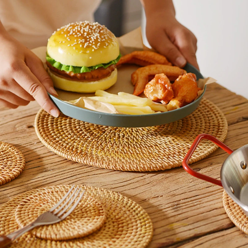 100 Natural Woven Rattan Placemats For Table Bulk Round Hot Pad Plate