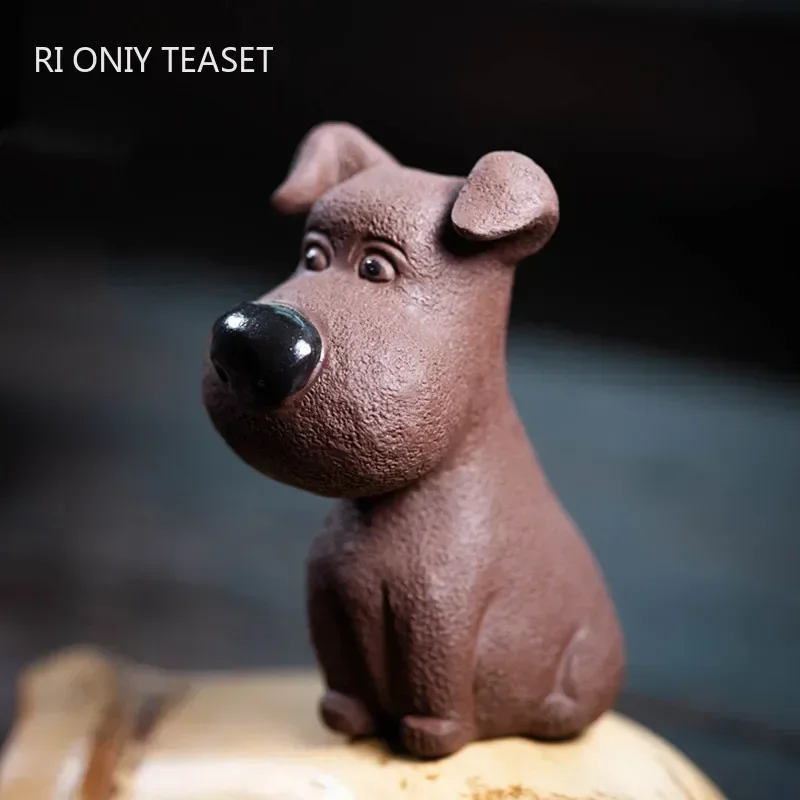Yixing Handmade Purple Clay Tea Pet Lucky Dog Statue Ornaments Sculpture Tea Figurine Desktop Crafts Home Set Decoration
