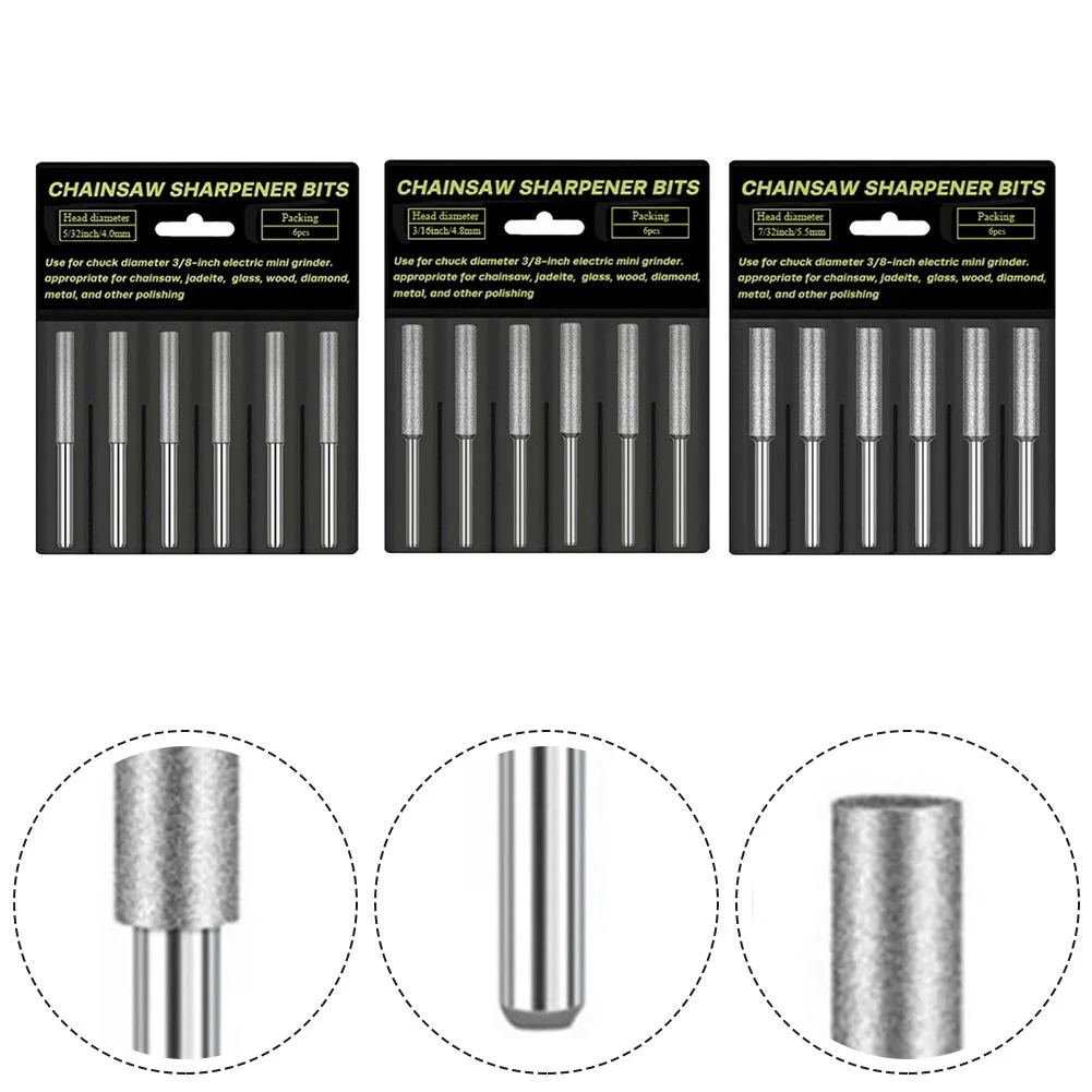 

6pcs Diamond Chainsaw Sharpener Burr Grinder Chain Saw Drill Carving 4/4.8/5.5mm Chainsaw Sharpener Stone File Chain Saw
