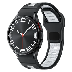 Seamless Silicone Watch Strap - Premium No Gaps Design for 4 classic 42 46mm (Black white)