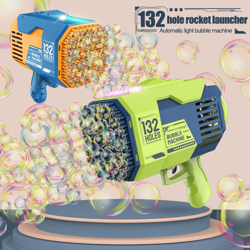 132 Holes Bubble Rocket Kids Toy Electric Bubble Gun with Light Summer Outdoor Party Games Soap Blower Automatic Machine 2