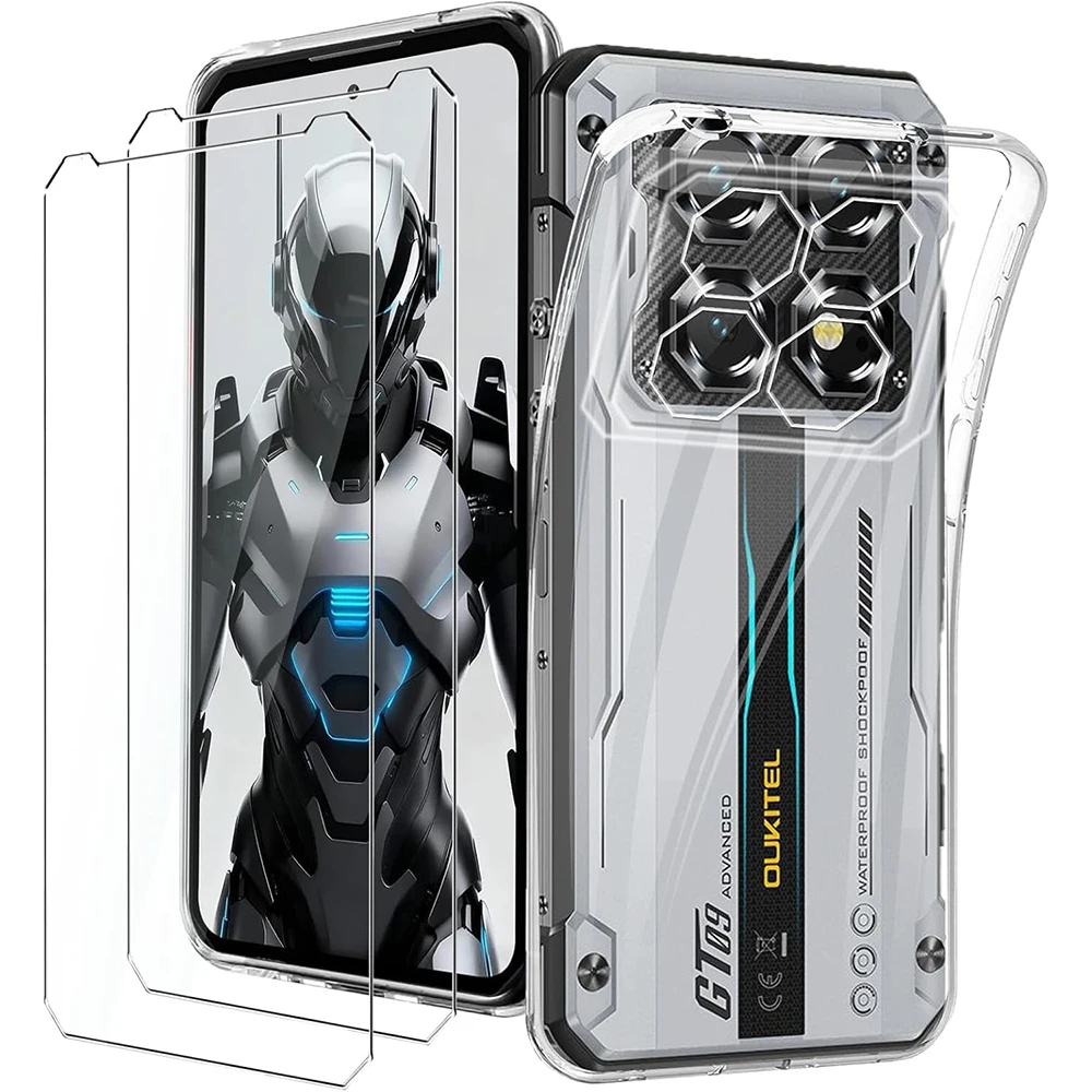 3-in-1 Shockproof Soft TPU Case with Dual Tempered Glass Screen Protectors