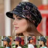 Floral Print Peaked Cap Woman Comfortable and Soft Ear Protection  Winter Hat Warm and Foldable Ethnic Style Short Brimmed Hat 1
