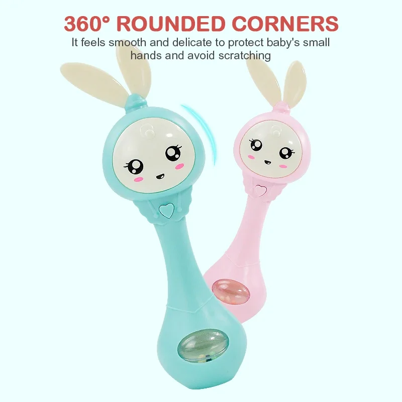 Baby Toys Baby Rattle Toys Baby Rabbit Hand Ringing Bell Toy 0-1 Year Old Baby Music Rhythm Stick Early Education Puzzle with Light Teeth Grinding Stick