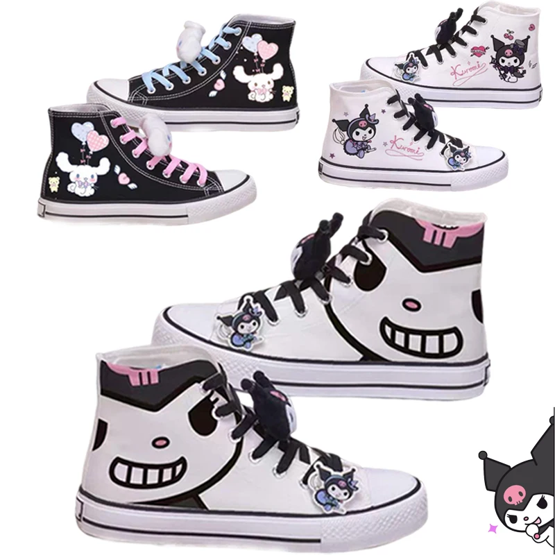 

Sanrio Kawaii Kuromi Canvas Shoes My Melody Cinnamoroll Student Female Cartoon Hand-painted High-top Flat Shoes Casual Shoes