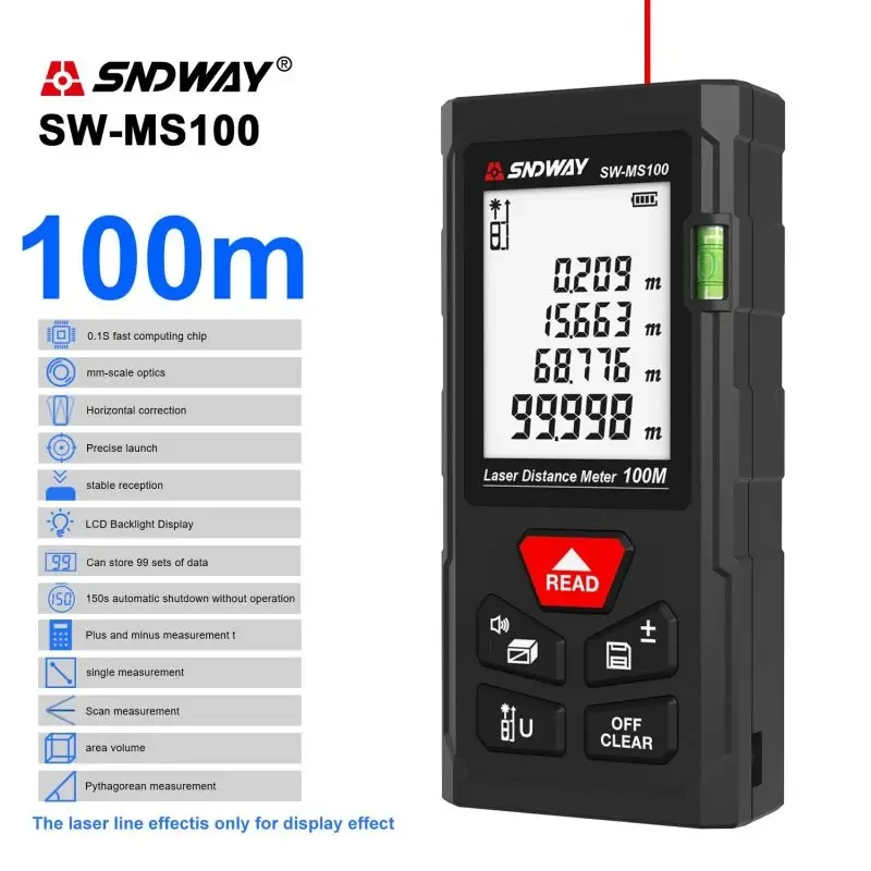 Laser Rangefinder Distance Meter Laser Tape Measure Digital Tape Measure Tape Measure SNDWAY SW MS50 MS70 MS100 Laser Distance Meter Rangefinder Digital Laser Tape Measure Range Finder Self Calibration Tool