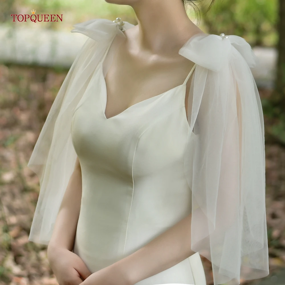 TOPQUEEN G34 Bowknot Party Coat Women Shawls and Wraps Elegant Wedding Jacket Cape with Cape Women's Bolero customizable