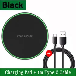 Premium Universal Fast Wireless Charging Pad - High - Speed Power Phone Accessory (Black with Cable)