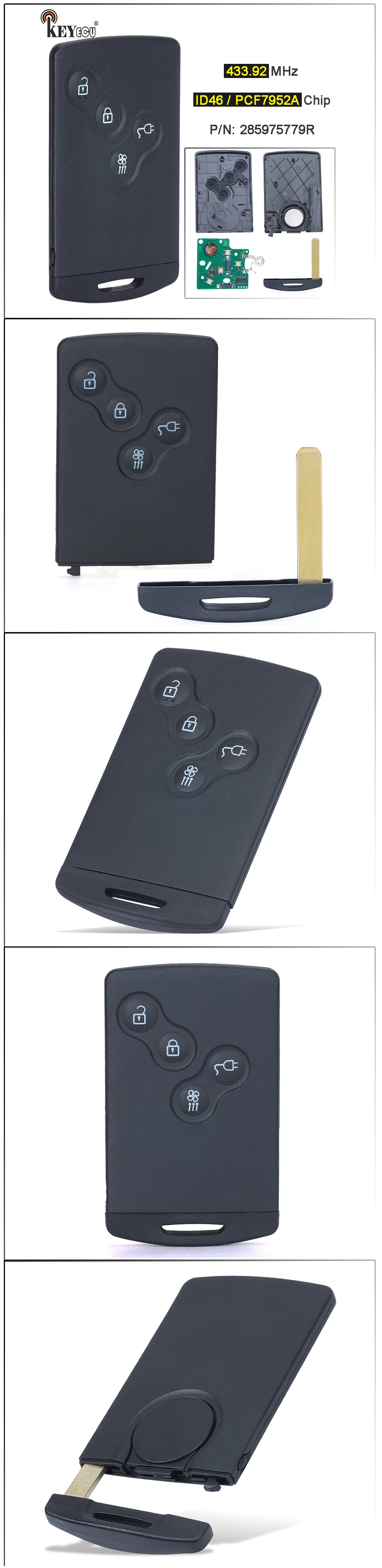 Keyforkess 433MHz ID46 PCF7952A Chip muslimsmart Card portachiavi a distanza per Renault Laguna III ZOE Fluence Grand Scenic Megane III - S982f87ed68974ae1bb0f866b5c440094f
