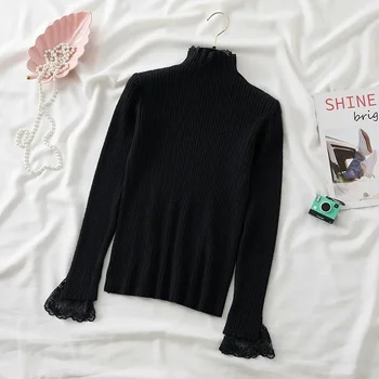 سترة محبوكة من AOSSVIAO 2025 بلوفرات نسائية ضيقة بياقة مدورة من الدانتيل للخريف والشتاء سترات نسائية أساسية سميكة بقصة ضيقة 3