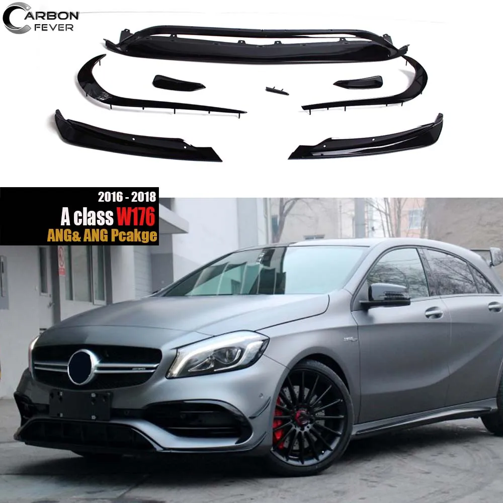 ABS & Carbon Fiber Trimming Front Lip & Canards For W176 Facelift (2016 -2018) A Class 5-Door Hatchback ANG and ANG Package