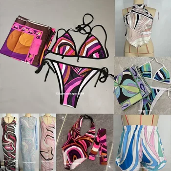 2025 Summer new Women's one-piece swimwear, printed swimwear, casual and sexy lace-up bikini beach pants 1