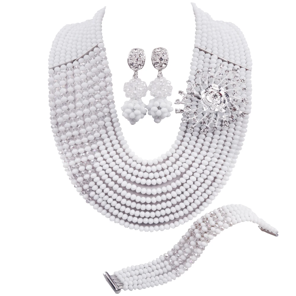 

White Clear AB African Beads Jewelry Set Crystal Nigerian Wedding Necklace