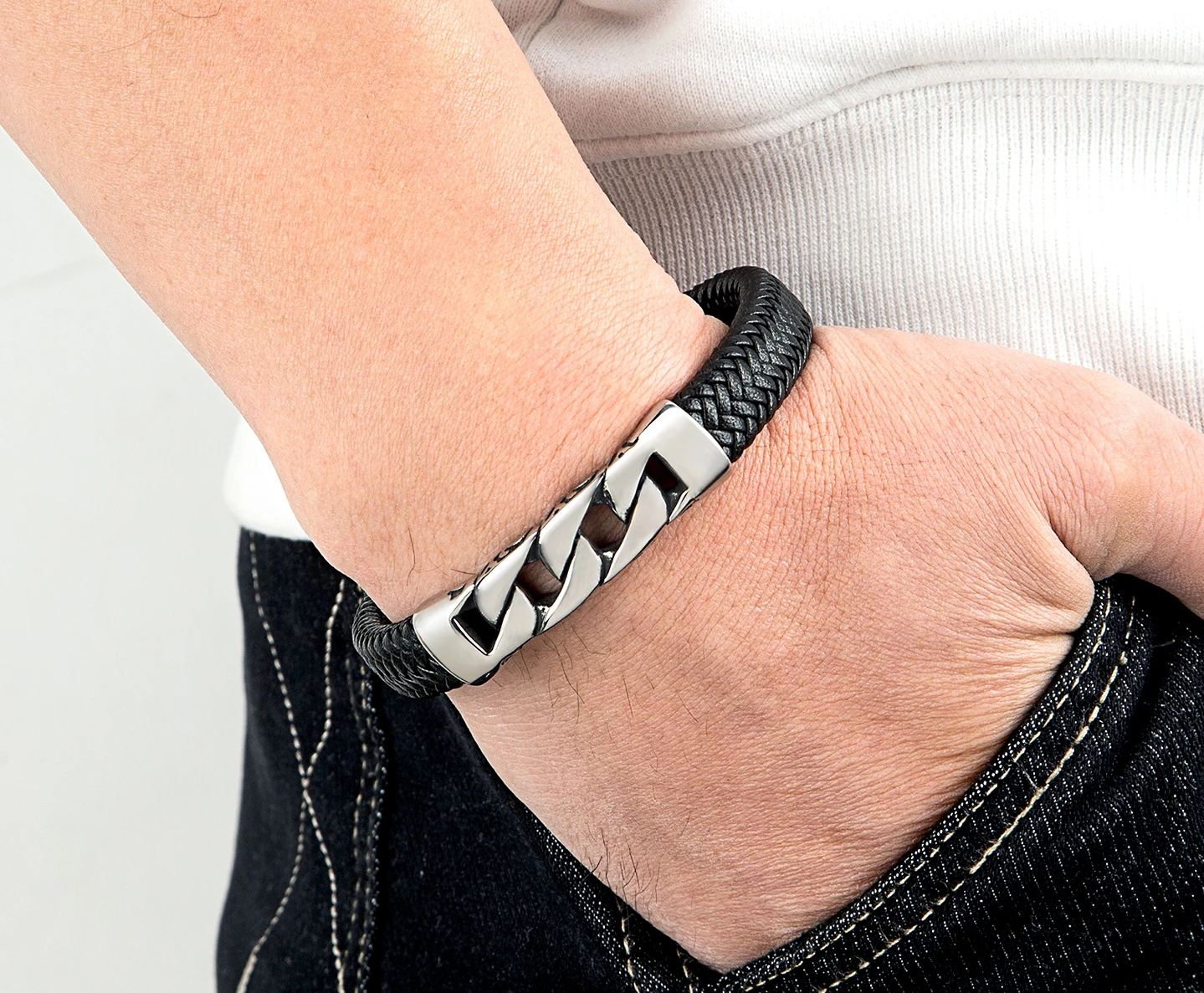 TYO Herren-Armbänder aus Edelstahl, Gold und Stahl, echtes Ledermaterial, Nischen- und minimalistisches Design, Geschenk für Männer – Detail 13