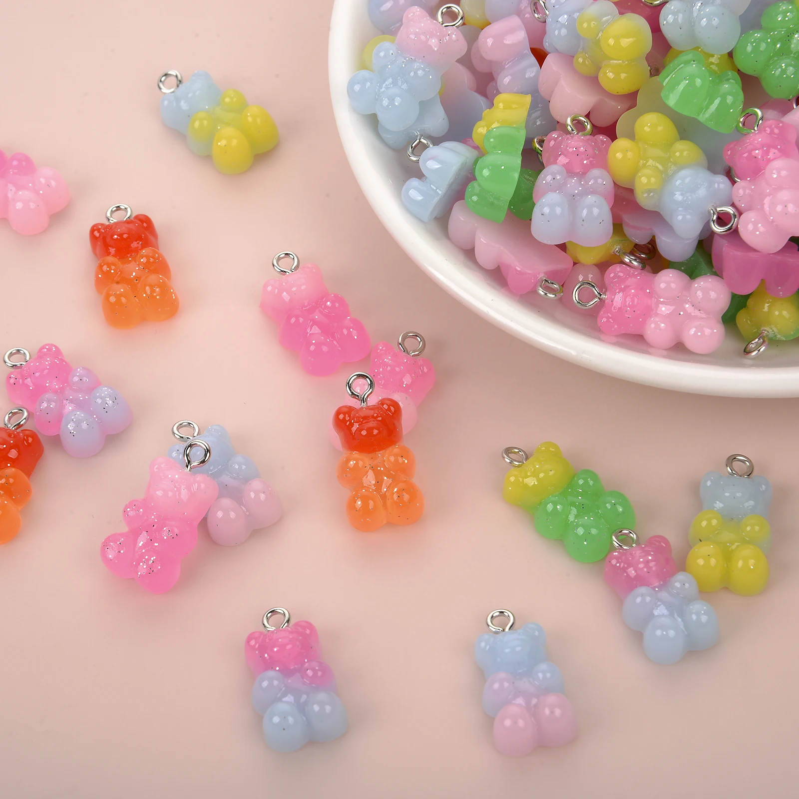 Resin Charms Glass Charms Plastic Beads Charms Acrylic Charms Crystal Charms Jewelry Charms Animal Charms Metal Charm 10pcs Candy Color Gummy Mini Bear Charms for Jewelry Making DIY Pendants Cute Earrings Necklaces Creative Finding 20X10mm