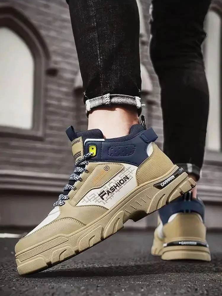 

Мужские кожаные высокие кроссовки, Темно-Синие Нескользящие кроссовки на мягкой нескользящей подошве, теплая водонепроницаемая рабочая обувь из хлопка для зимы, 2023