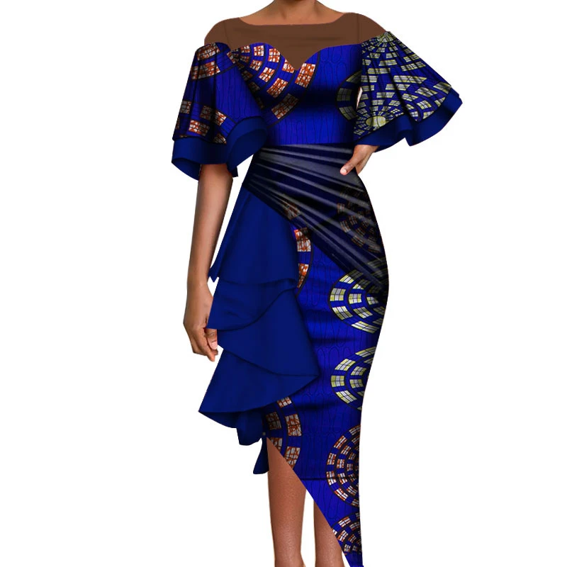 African Women Dress with Lace Decoration Bazin Riche Traditional