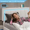 Queen Size Bed Frame with 4 Storage Drawers and LED Lights - Faux Leather Upholstered Platform Bed with USB Ports Adjustable LED 5