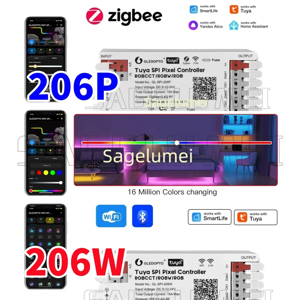 GLEDOPTO ZigBee GL-SPI-206W GL-SPI-206P WiFi Tuya SPI Digital Pixel LED Controller Smart Life App Control WS2811 SK6812 WS2801