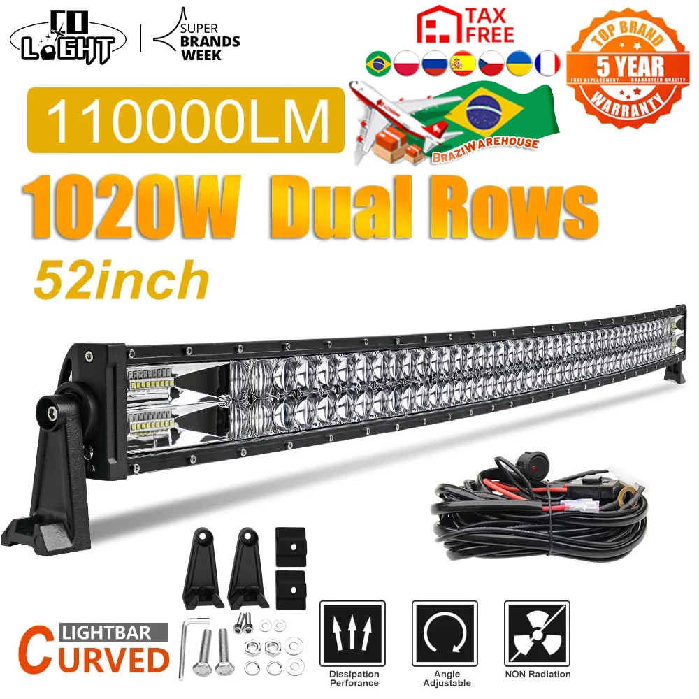 CO LIGHT 52" Led Light Bar 1020W Led Work Lights 12V 24V Spot Flood Combo Beam for Truck Tractor SUV 4X4 4WD Offroad Barra Light