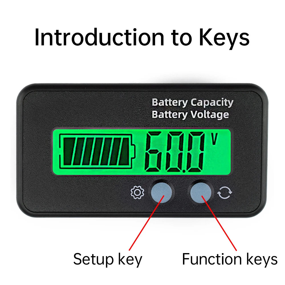 Green DC 12V 24V 36V 48V 60V 72V Lead Acid Battery Capacity Indicator LCD Percentage Display Lithium Battery Monitor Tester 6