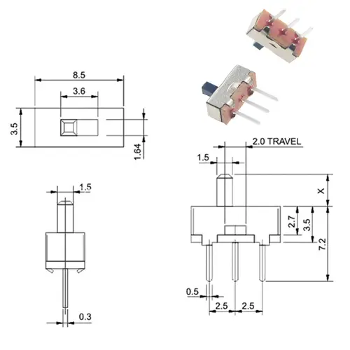 20Pcs SS12D00 Interruptor On-Off Mini Slide Switch 3pin 1P2T 2 Position High Quality Toggle Switch Handle Length:3MM/4MM/5MM/6MM - Image 4