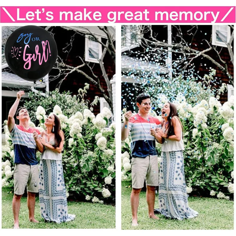 1Set 36'' Giant Boy or Girl Black Latex Balloon Blue Pink Confetti Baby Shower Globos Gender Reveal Party Decoration Supplies