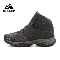 HIKEUP Men's High-Top Suede Trekking Boots - Winter Non-Slip Lace-Up Outdoor Footwear - 45 (Grey)