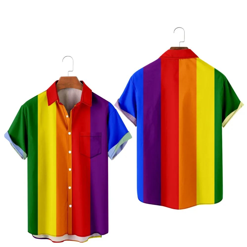 

New Pride LGBT Love Lesbian Rainbow Design Print Short Sleeve Pocket Shirts LGBT Print Shirts Men And Women Top