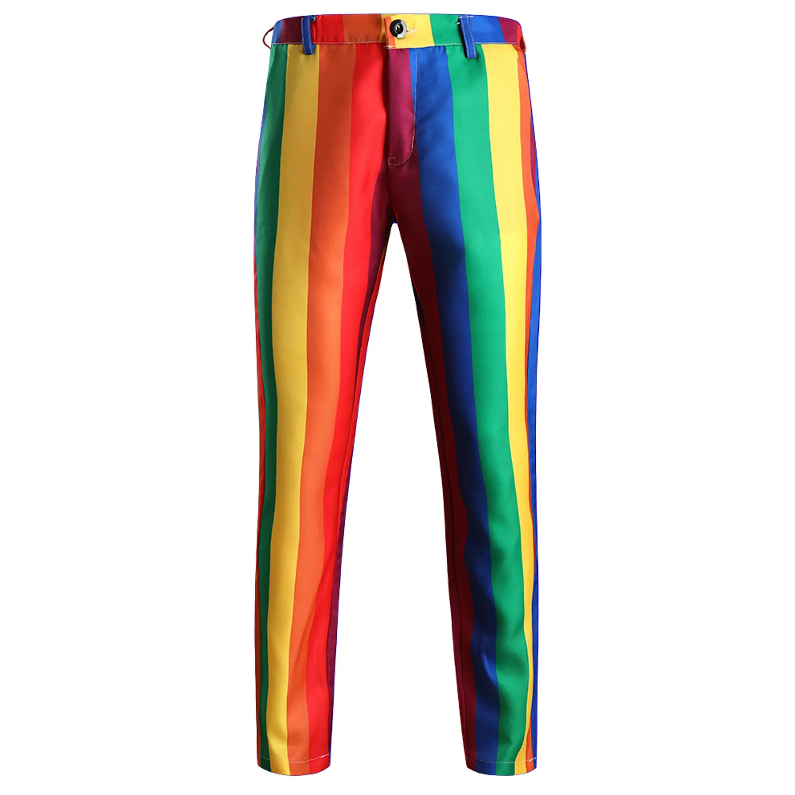 Men Casual Pants Rainbow Print Fashion Zipper Button Pockets Man Y2k Clothing Gym Work Trousers Pantalones Straight Streetwear