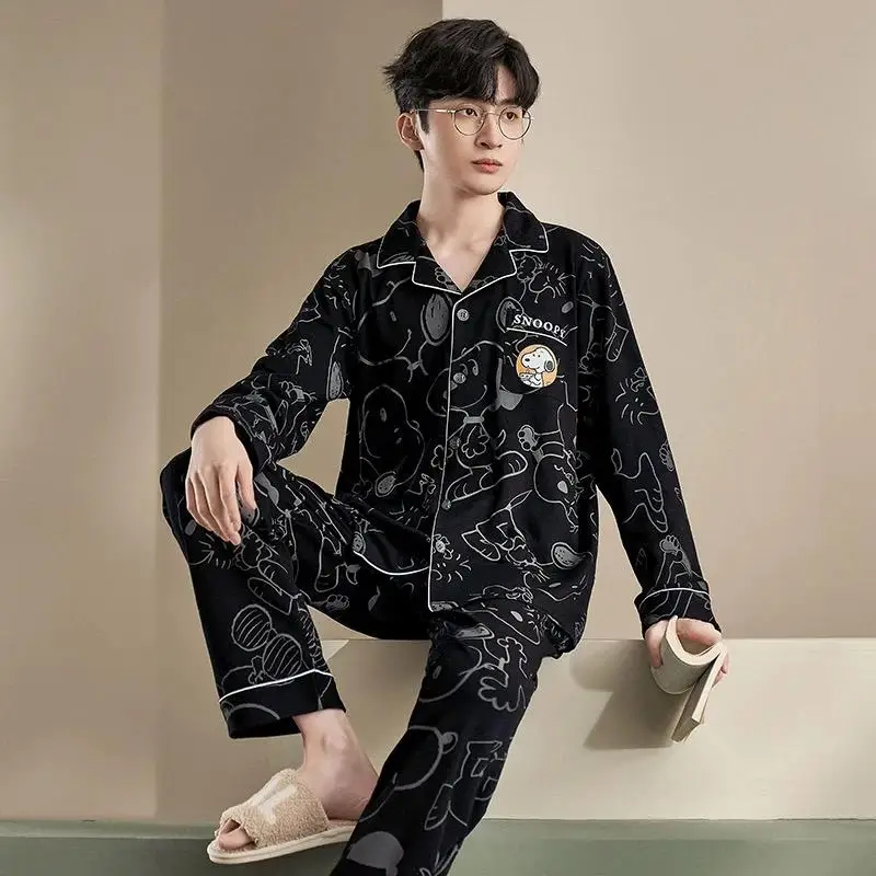 Pijama de pareja de Snoopy de anime, ropa de casa, cárdigan largo, pijama cómodo de dos piezas de Snoopy de dibujos animados, suave e informal para niñas y niños