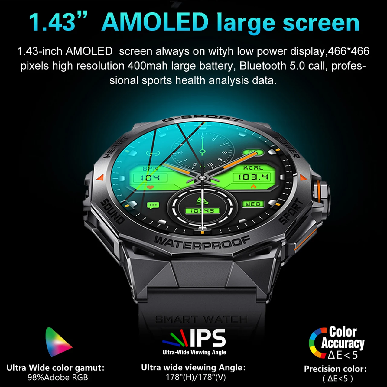 ASUNLIKE AMOLED  ȭ Ʈ ġ,  GPS  ƮϽ IP68  ƿ Ʈġ, ȵ̵ IOS K62, 1.43 ġ