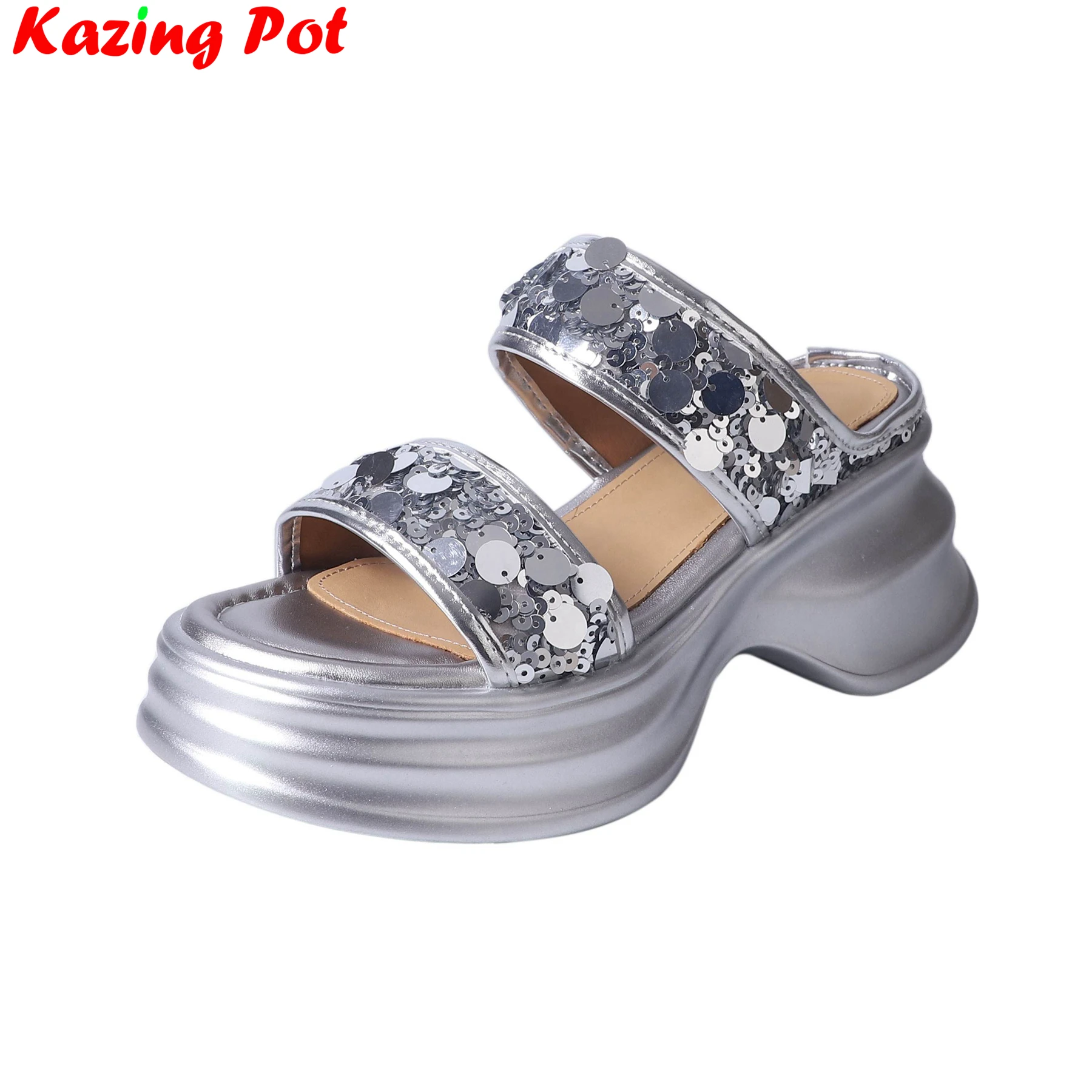 Krazing Pot Superstar Bling Peep Toe Slingback Summer Shoes High Heels Mules Casual Office Lady Elegant Platform Women Sandals