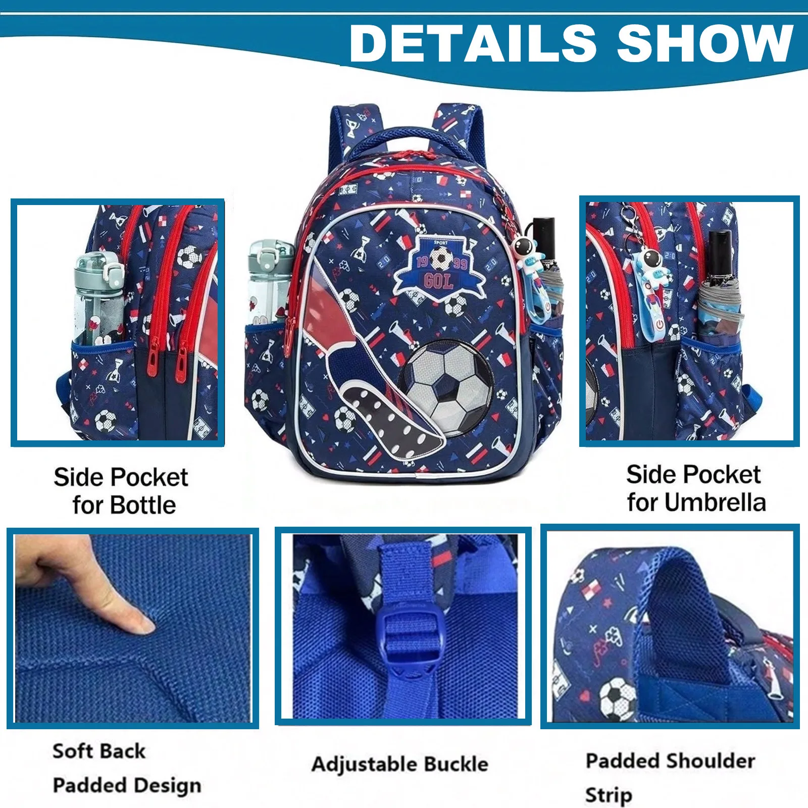 School Bookbag for Boy Football Pattern Backpack Kids Backpack Waterproof School Bag Mochila Infantil Lunchbox Child Pencil Case 4