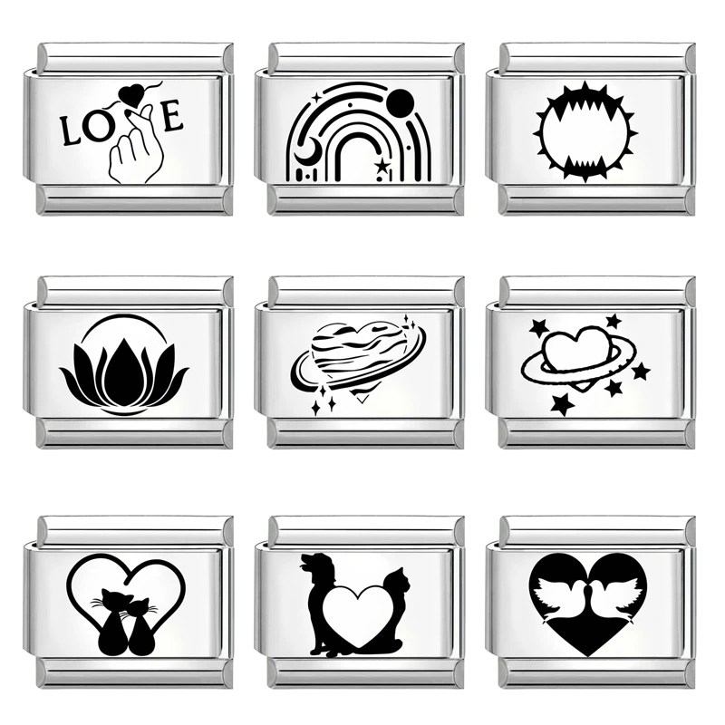 Y2K Creative Laser Engraving Charm Links Fit 9mm Stainless Steel Bracelet