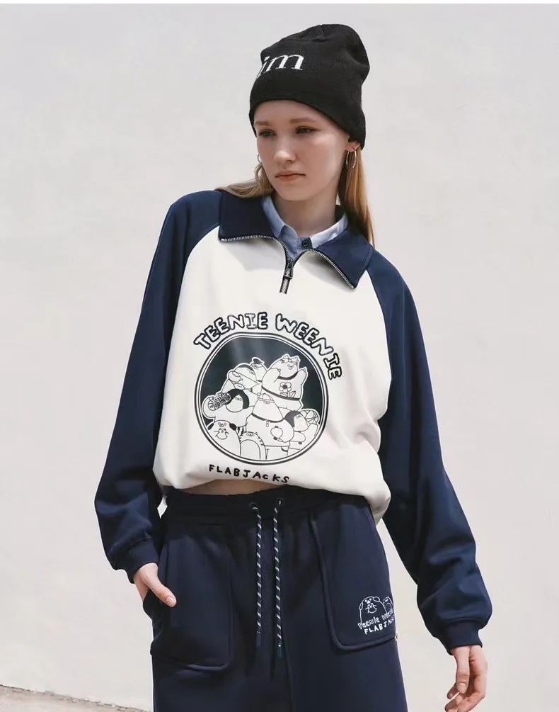 

Bear Print Fashion Hoodies Sweatshirt Full Sleeves Turn-Down Neck Loose Tops Tees Clothes Preppy