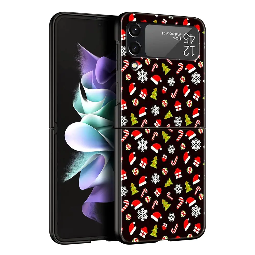 Luxury Black Hard Shell Folding Phone Case - Christmas Santa Claus Design