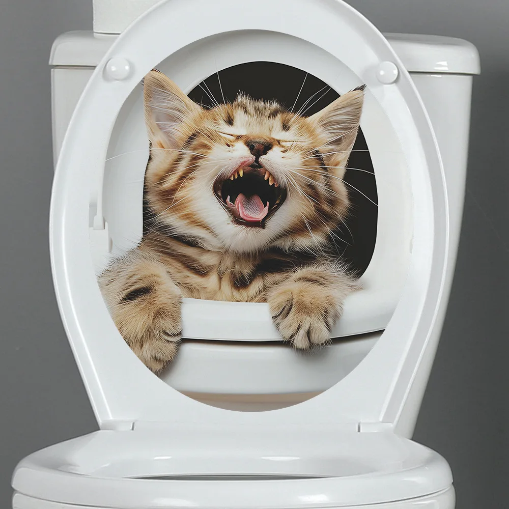 1PCS New Cartoon Cute Cat Toilet Post Bathroom Bathroom Beautifying Decorative Wall Stickers Self-adhesive PVC Material