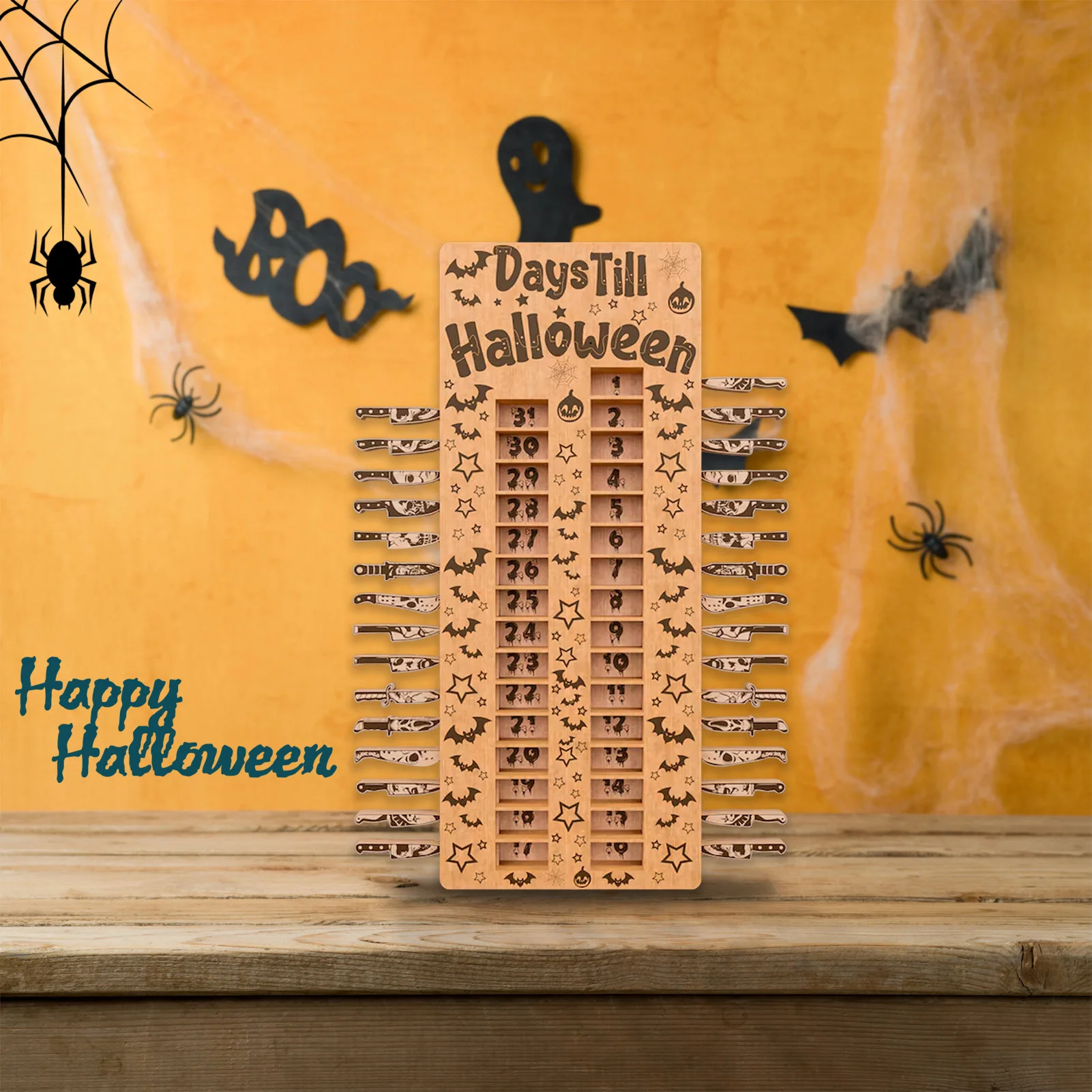 Halloween Advent Calendar 31 Days Countdown Calendar Kids Wooden Crafts Gifts Home Ornament Spooky Festival Ambience Decorations