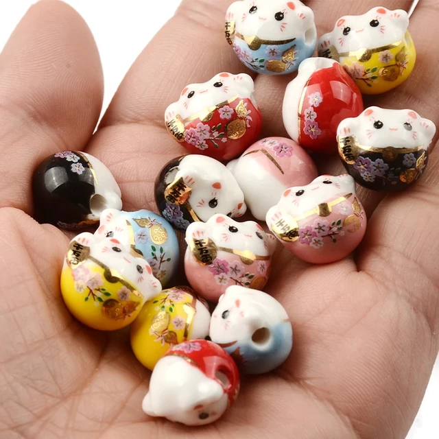 Ceramic Jewelry Making Bracelet, Handmade Ceramic Cat Beads