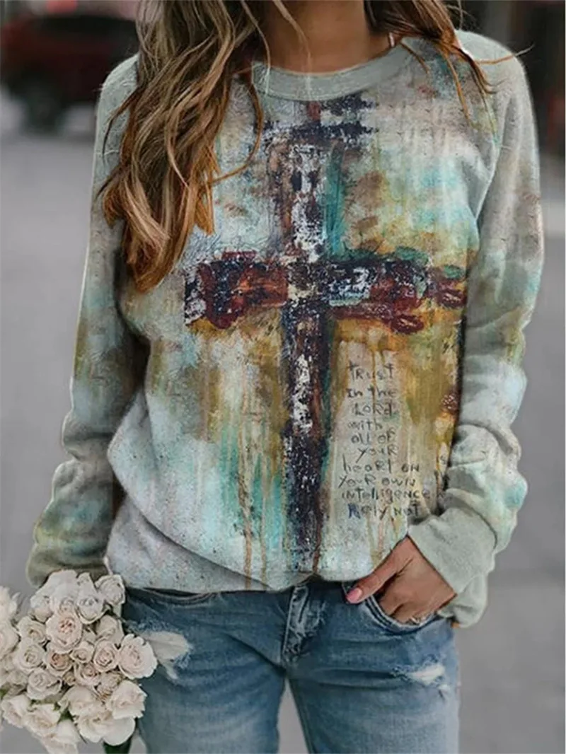 

Harajuku Vintage Pullover Top Hoodie Autumn Winter Flower Print 2022 Women Long sleeve O Neck Sweater Loose Casual Sweatshirt