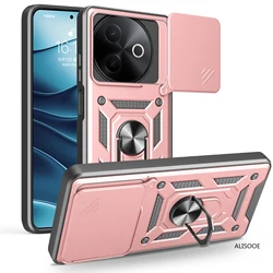 Slide Camera Lens Ring Stand Holder Shockproof Phone Cover with Stand Holder for VIVO Y39 5G (Rose Gold)