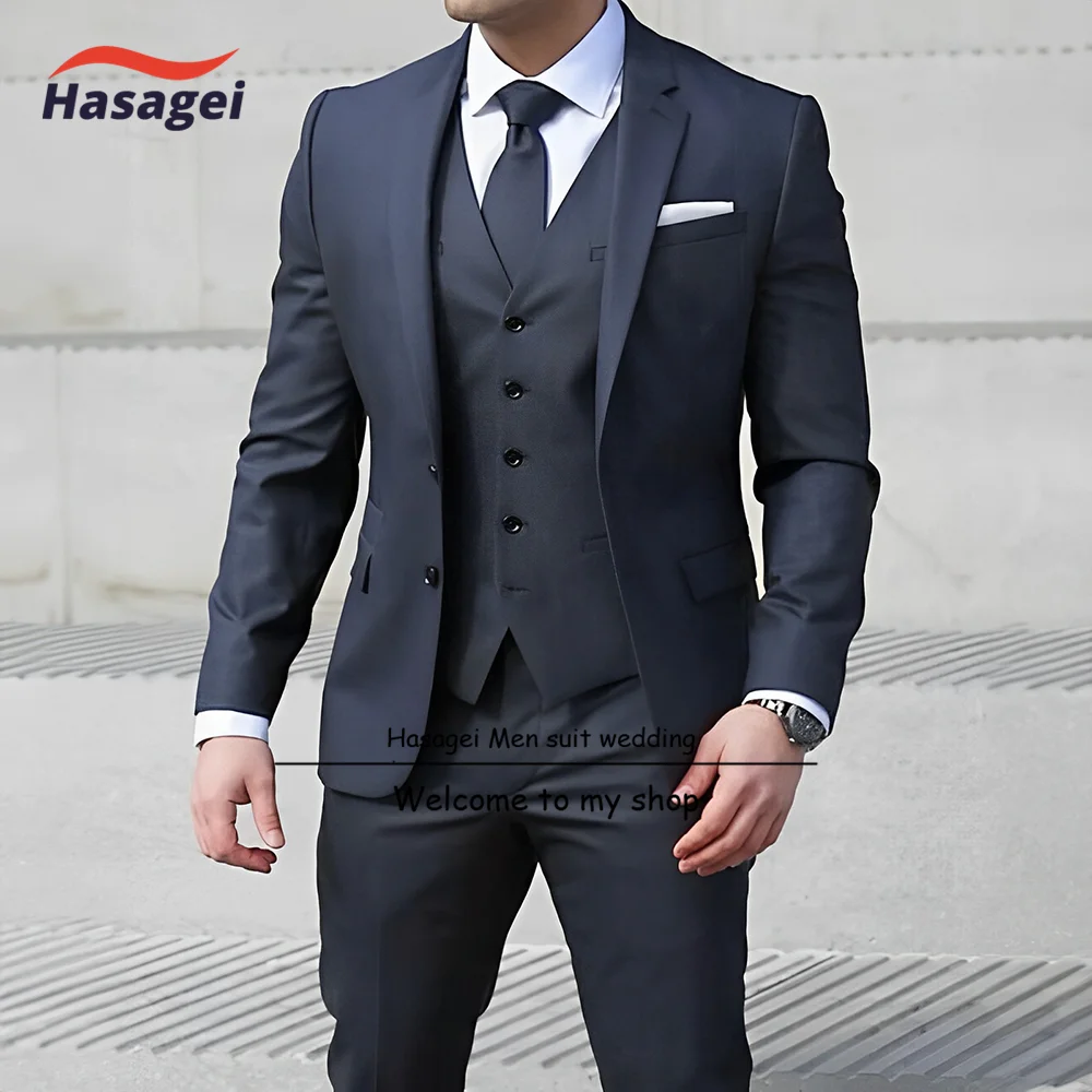 Navy blue Men's Business Suit 3-piece Slim Fit Jacket Pants Vest Formal Commuting Clothes Wedding Groom Tuxedo formal suit business men clothing