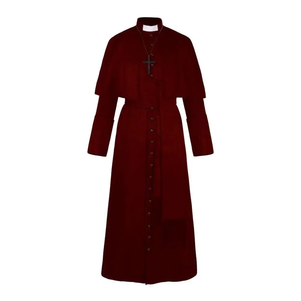 thumbnail image 1 of Túnica de uniforme de sacerdote medieval vintage para Halloween para hombre, capa de papa, capa, disfraz de cosplay, túnica de monje renacentista, traje de clérigo, 1 of 5
